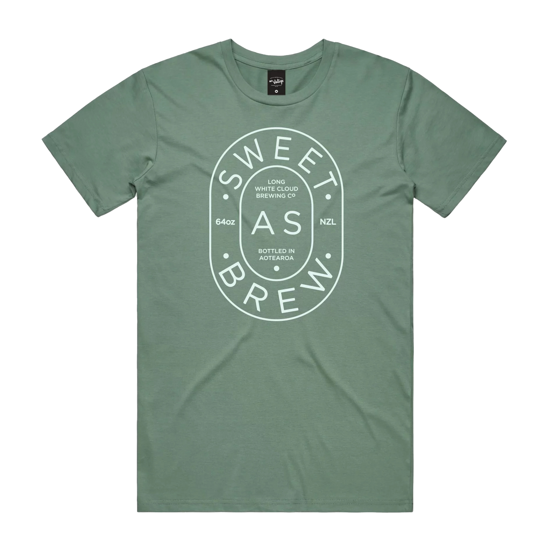 Sweet As Brew mens sage green tshirt