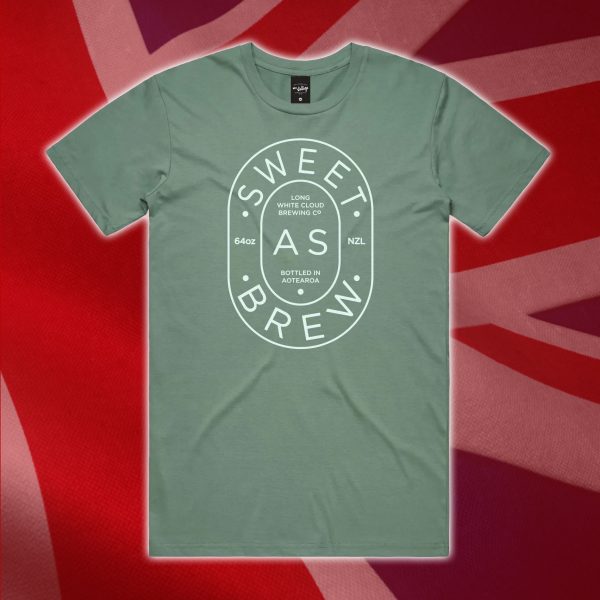 Sweet As Brew mens sage green tshirt