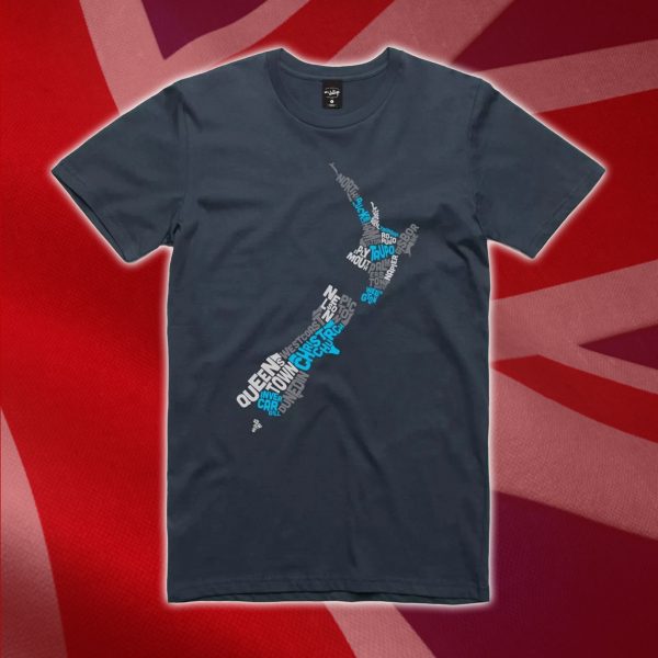Kiwi Text Map Mens T-Shirt - Navy